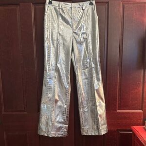 Avec Les Filles Silver Croc-Embossed Trousers